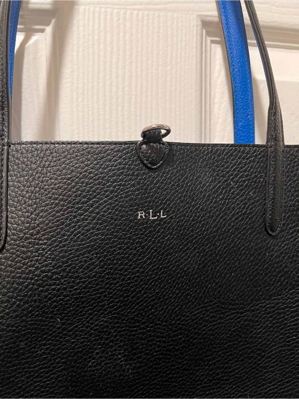 Polo by Ralph Lauren Reversible Black and Cobalt Blue Pebbled Tote Bag - Picture 2 of 8